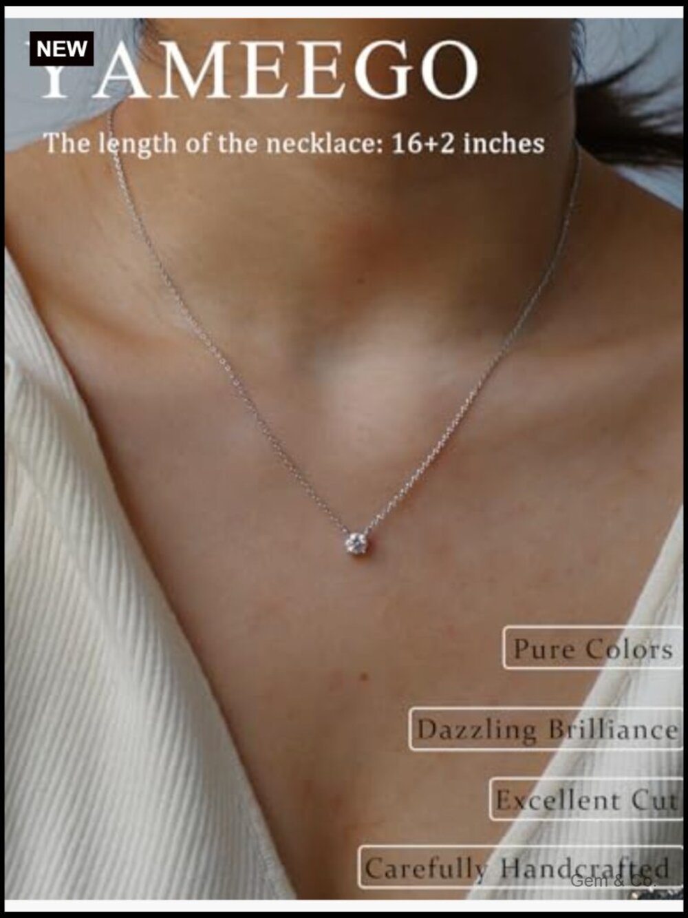 D Color VVS1 Round Cut Moissanite Pendant Necklace 18K Gold Plated Stackable - Picture 5 of 6
